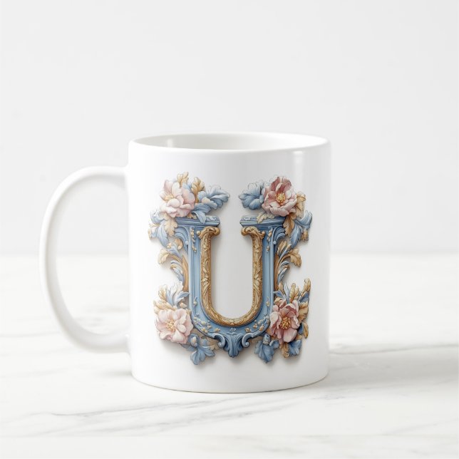 Mug Lettre Baroque 'U' pour une Princesse du Café (Gauche)