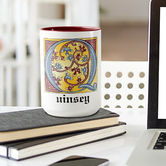 MUG LETTRE BLEUE MOYENNE ET ROUGE IVÉE ÉCLAIRÉE Q (Créateur téléchargé)