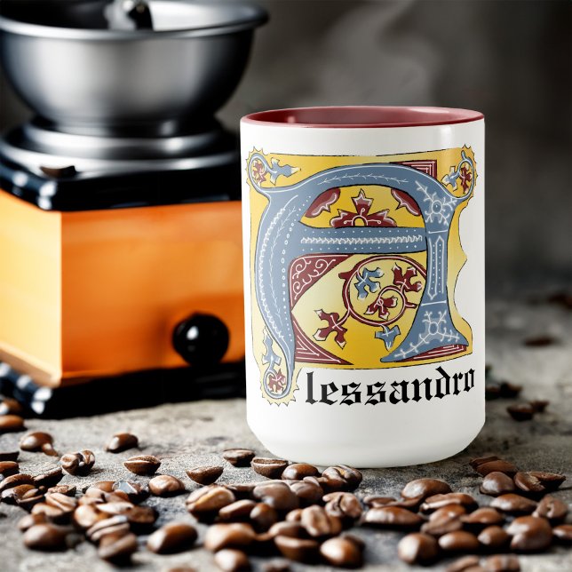 MUG LETTRE BLEUE MOYENNE ET ROUGE LIVRE ÉCLAIRÉ A (Créateur téléchargé)