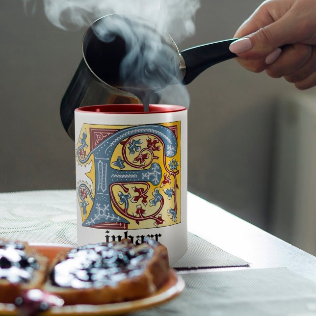 MUG LETTRE BLEUE MOYENNE ET ROUGE LIVRE ÉCLAIRÉ F (Créateur téléchargé)