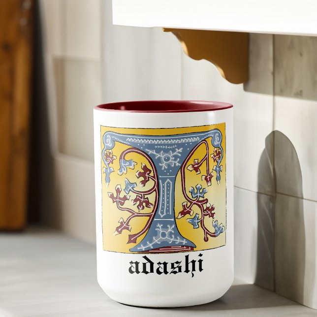 MUG LETTRE BLEUE MOYENNE ET ROUGE LIVRE ÉCLAIRÉ T (Créateur téléchargé)