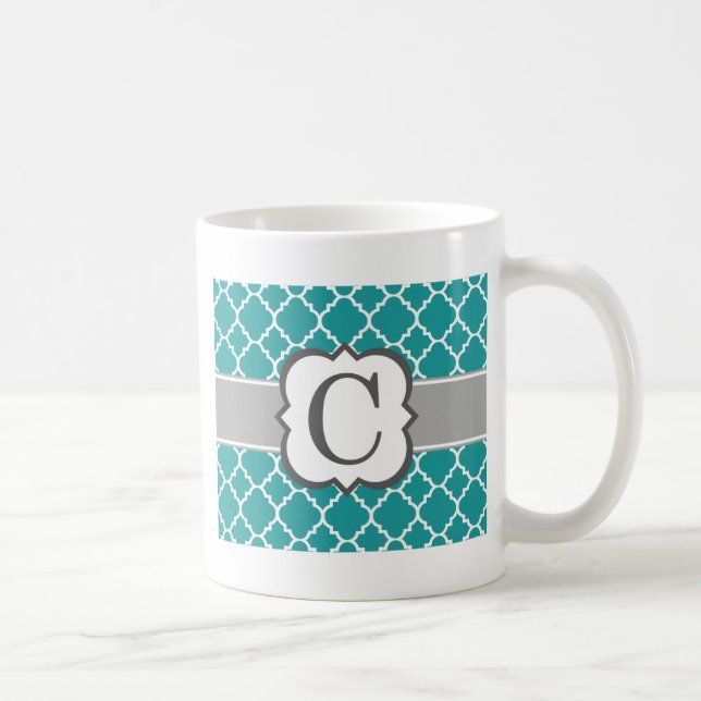 Mug Lettre bleue turquoise C Quatrefoil de monogramme (Droite)