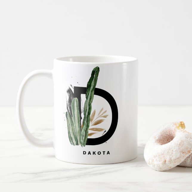 Mug Lettre Boho D Monogramme | Monogramme de cactus tr (Avec donut)