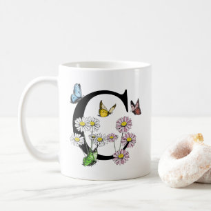 Mug Lettre C Aquarelle Botanique Papillon Monogramme