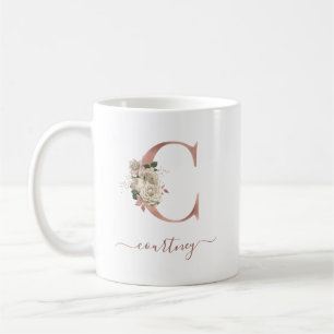 Mug Lettre "C" Monogramme en Or Rose sur Fond Ivoire F