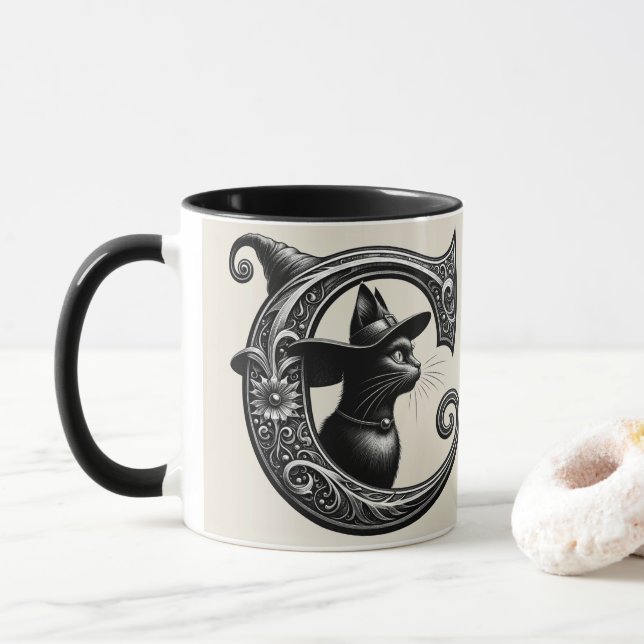 MUG LETTRE CHATON NOIR CHATON CHATON CHATON CHATON CHA (Avec donut)