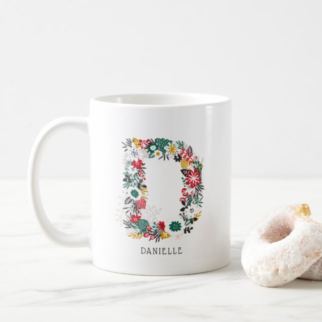 Mug Lettre D | LETTRE FLEURIE Whimsical Monogramme I M (Avec donut)