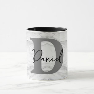 Mug Lettre D Monogramme en Marbre Moderne et Classique
