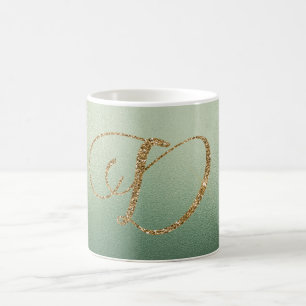 Mug Lettre D Pailletée Or Vert Olive