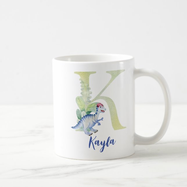 Mug Lettre d'aquarelle K avec dinosaure (Droite)