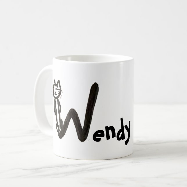 Mug - Lettre de chat W avec nom (Devant gauche)
