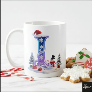 Mug Lettre de Noël iridescente L avec bonhomme de neig