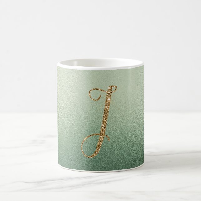 Mug Lettre de Parties scintillant d'or vert olive I (c (Centre)