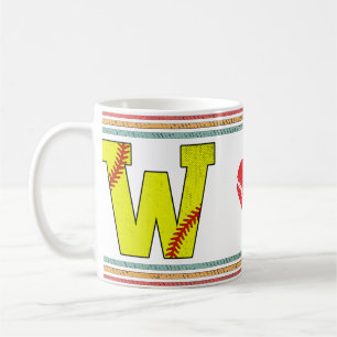 Mug Lettre de softball rétro vintage W en détresse