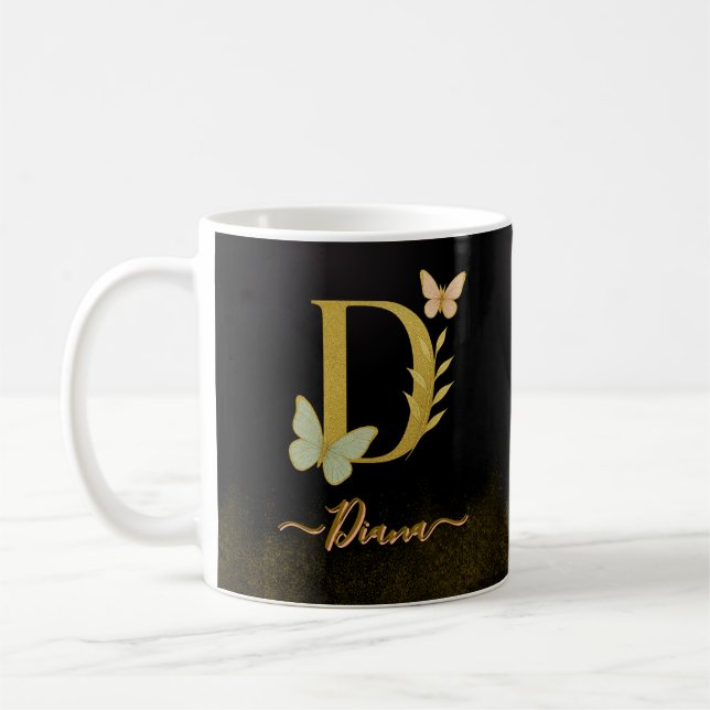 Mug Lettre d'or D Papillon de fabrication (Gauche)