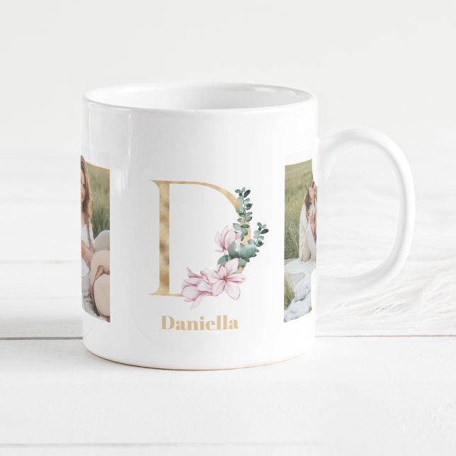 Mug LETTRE D'OR Moderne D Flower | Deux monogrammes ph (Créateur téléchargé)