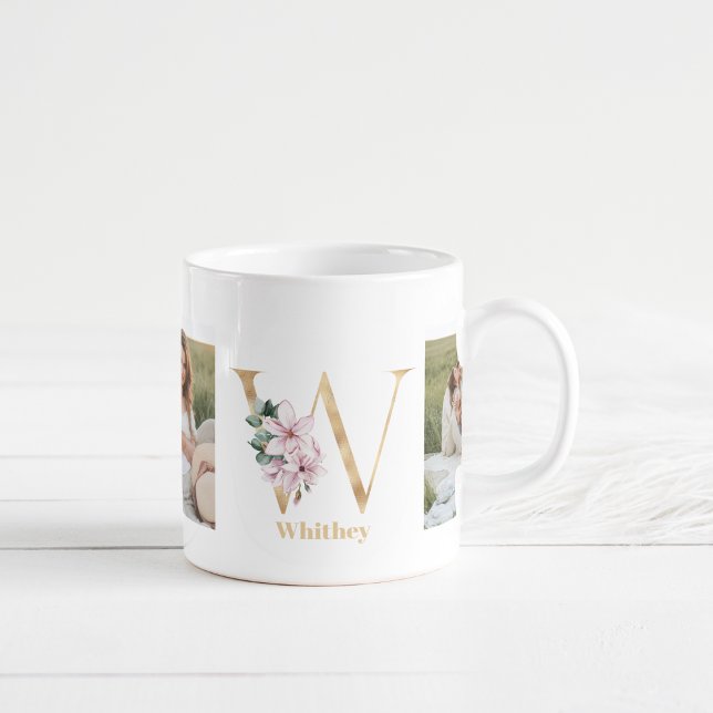 Mug Lettre d'or moderne W Flower | Deux monogrammes ph (Créateur téléchargé)