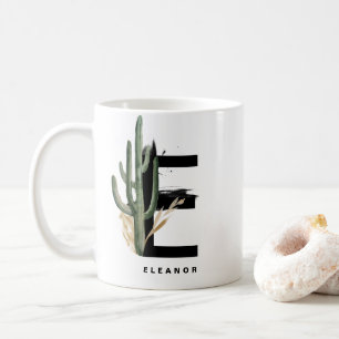 Mug Lettre E Monogramme   Cactus tropicaux Personnalis