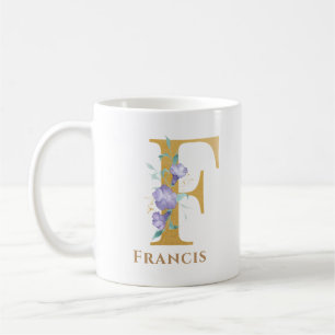 Mug Lettre F - Gold Floral Nom soeur collègue ami coll