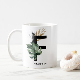 Mug Lettre F Monogramme   Monstère tropicale personnal