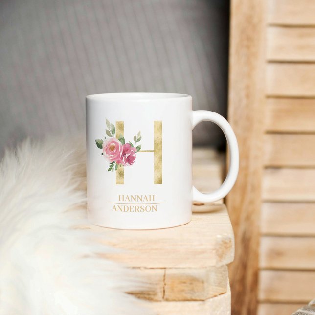 Mug LETTRE FLEURIE AQUATICOLE OR HAUTE Tendance H | Mo (Créateur téléchargé)