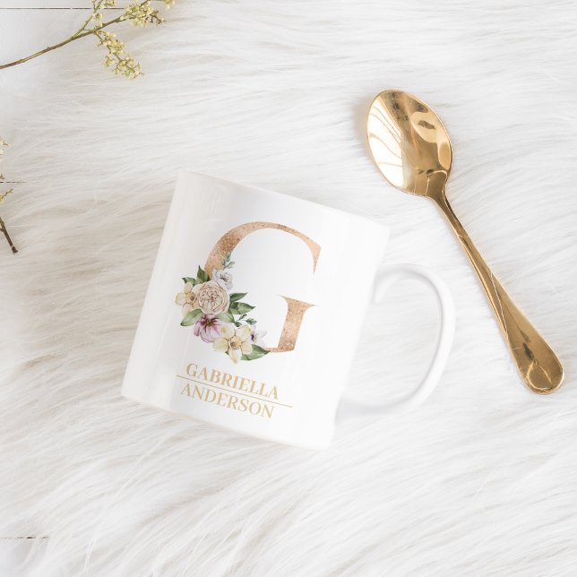 Mug LETTRE FLEURIE OR ACTUELLE G | Monogramme (Créateur téléchargé)