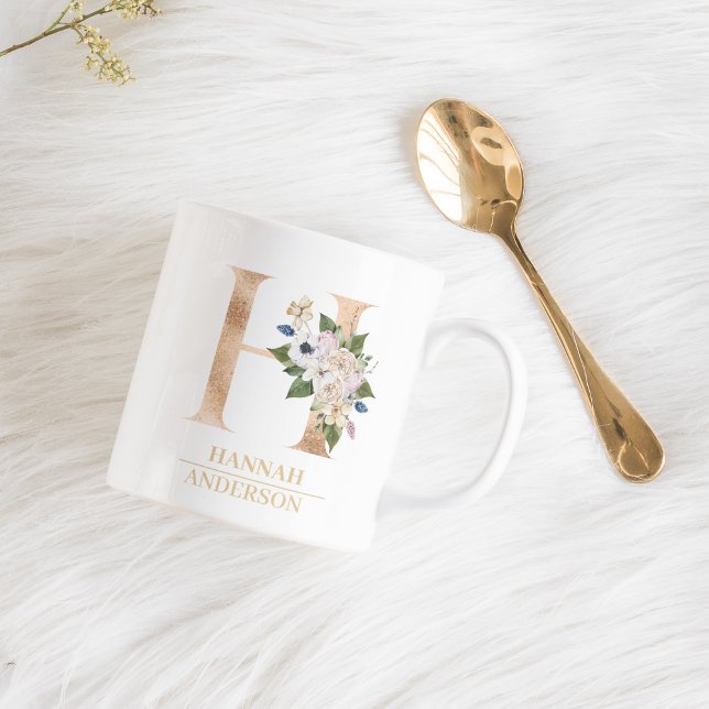 Mug LETTRE FLEURIE OR ACTUELLE H | Monogramme (Créateur téléchargé)