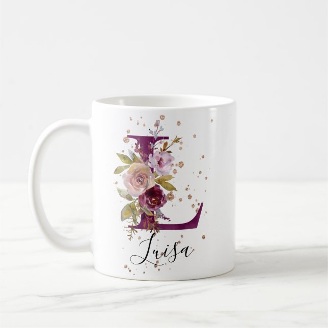 Mug LETTRE Florale BURMANDE ROSE LIGNE L MONÂTRE (Gauche)