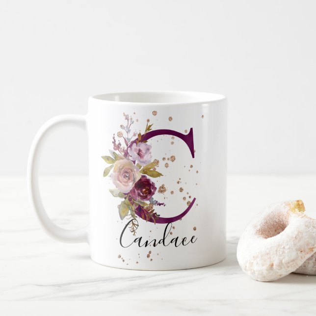 MUG LETTRE FLORALE C CRÈME ROUGE BOURMANDE (Avec donut)