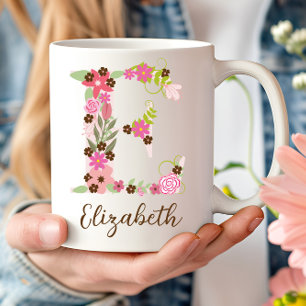 Mug Lettre florale E monographique personnalisée
