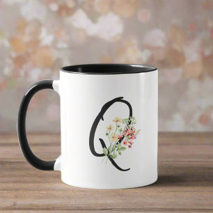 Mug Lettre florale élégante Q Script de typographie no