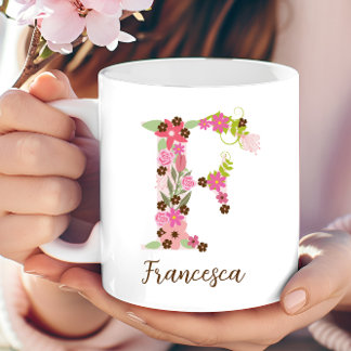 Mug Lettre florale F monogramme personnalisé