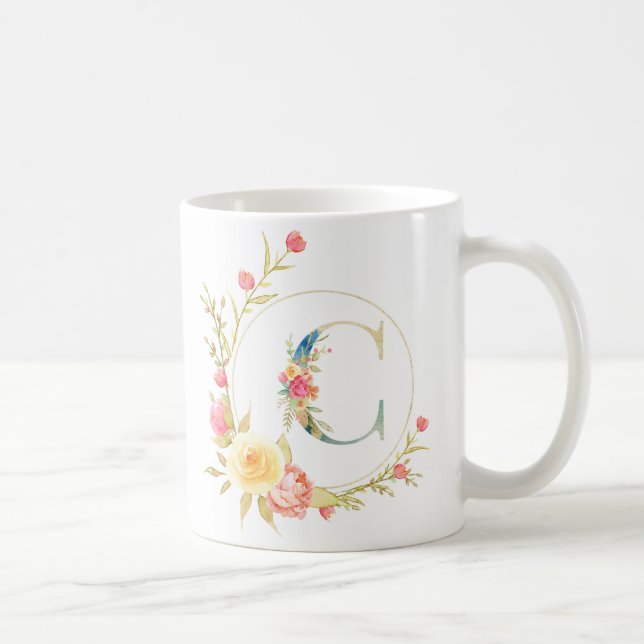 Mug Lettre florale initiale Cadre floral (Droite)