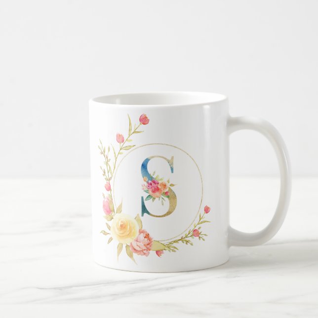 Mug Lettre florale initiale S cadre floral (Droite)