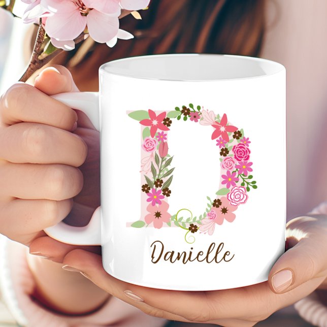 Mug LETTRE Florale MONGRAPHIQUE D PERSONNALISÉE (Personalized Monogram Floral Letter D Coffee Mug)