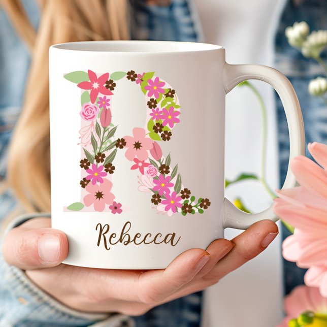 Mug LETTRE Florale MONOGRAPHIQUE PERSONNALISÉE R (Personalized Monogram Floral Letter R Coffee Mug)
