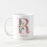 LETTRE Florale R INITIALE - Bouquet rose et ivoire