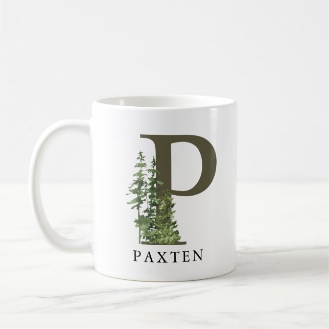 Mug LETTRE FORÊT TÊTE ROUSTIQUE P | Nom du monogramme (Gauche)