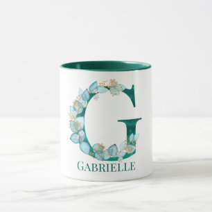 Mug Lettre G Monogramme Or et Sarcelle Aquarelle