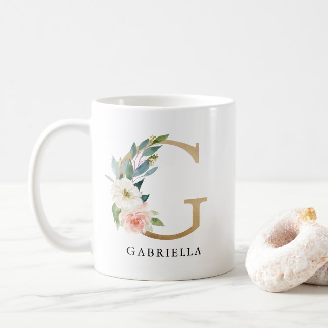 Mug LETTRE G MONOGRAPHIQUE G Rose et or (Avec donut)