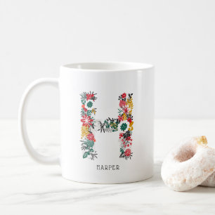 Mug Lettre H   LETTRE FLEURIE Whimsical Monogramme I M