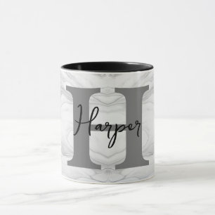 Mug Lettre H Monogramme en Marbre Moderne et Classique