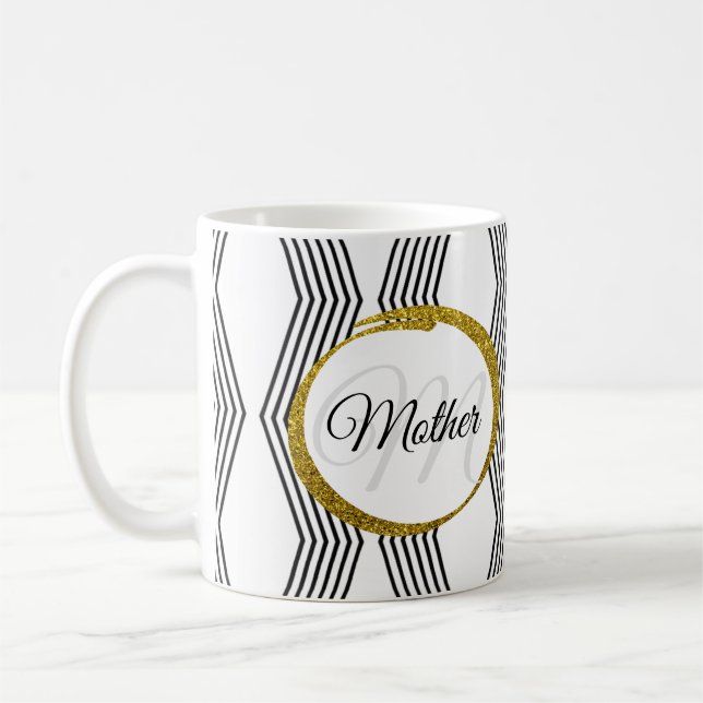 Mug Lettre initiale élégante Monogramme noir et blanc (Gauche)