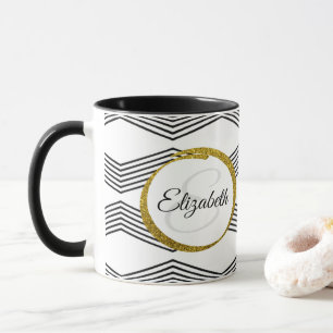 Mug Lettre initiale élégante Monogramme  Noir et blanc