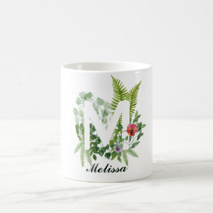 Mug Lettre initiale M   Floral moderne personnalisé