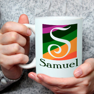 Mug Lettre initiale minimaliste S aux couleurs géométr