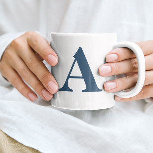 Mug Lettre Initiale Monogramme Moderne Design Bleu Cos