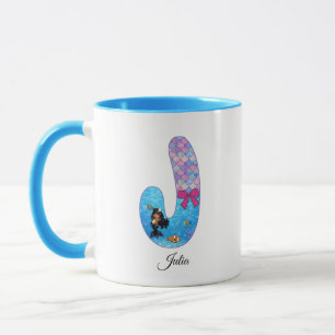 Mug Lettre J de l'alphabet de sirène personnalisée