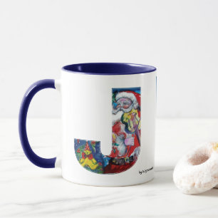 MUG LETTRE J DE NOËL / PÈRE NOËL AVEC MONOGRAM VIOLON