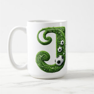Mug Lettre J Herbe Verte Avec Balle de Football